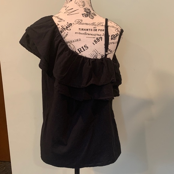 Old Navy Black Ruffle Asymmetrical One-Shoulder Sleeveless Top Women’s Small - Picture 3 of 7